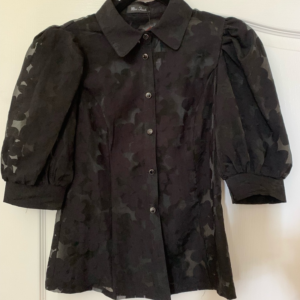 Miss Finch Lace Shirt with Puff Sleeves